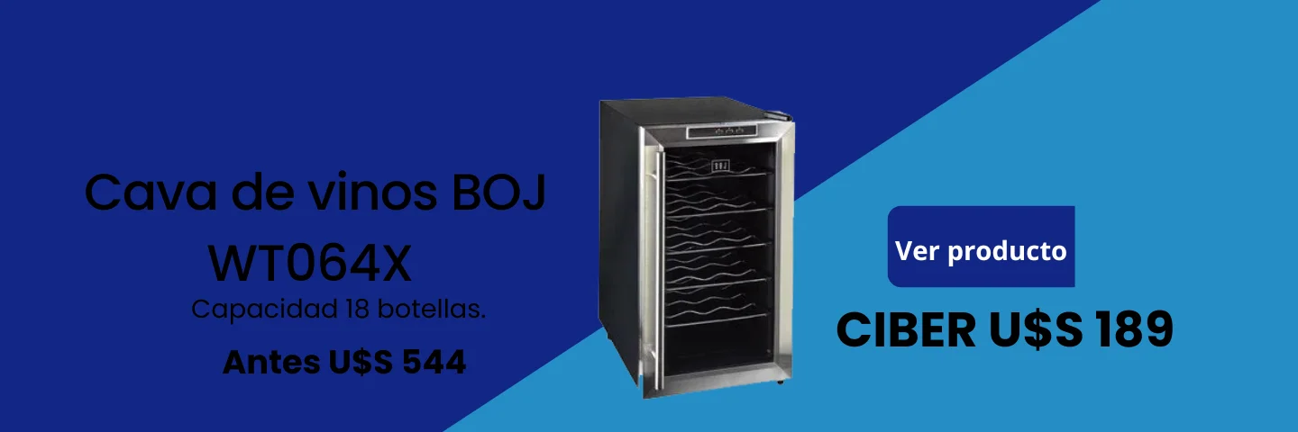 Banner en fondo azul y celeste de ciber oferta de cava de vinos Boj a U$S 189.